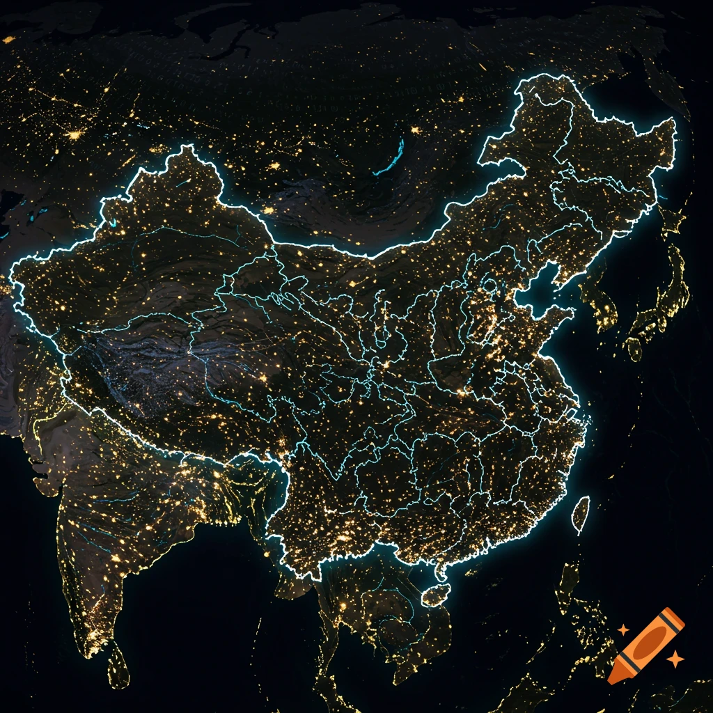 China map overlaid with digital binary code on Craiyon