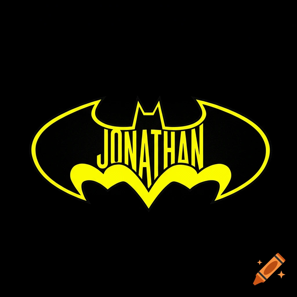 Yellow Batman logo with the name Jonathan inside on a black background.