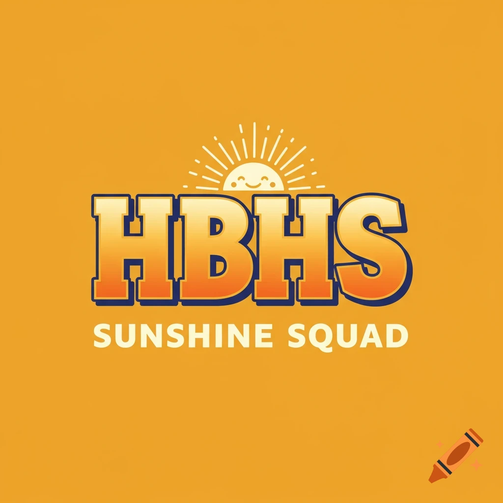 Logo with text HBHS SUNSHINE SQUAD and a smiling sun icon on an orange background.