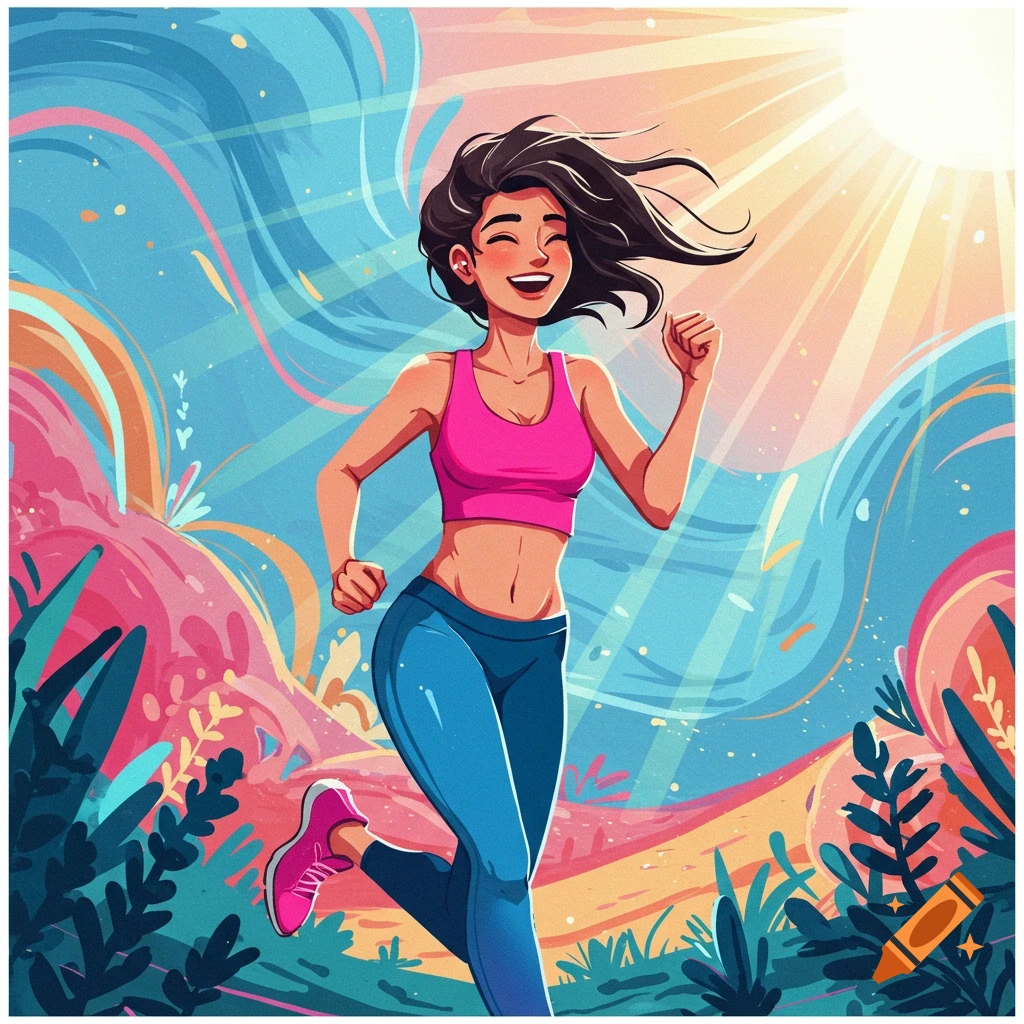 Colorful image of a woman running outdoors.