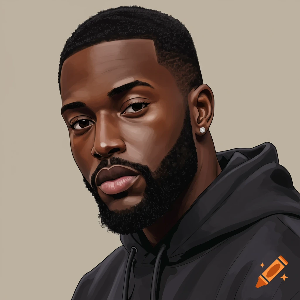 A Black man with a beard wearing a black hoodie and an earring.