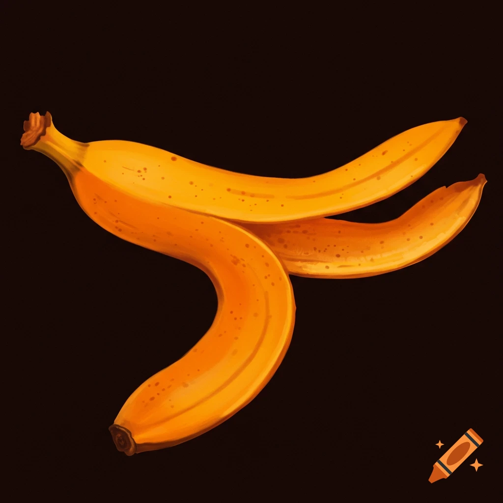 Two digital painted yellow bananas on a dark background.