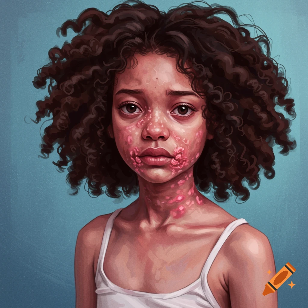 Portrait of a young girl with a skin condition on her face and neck.