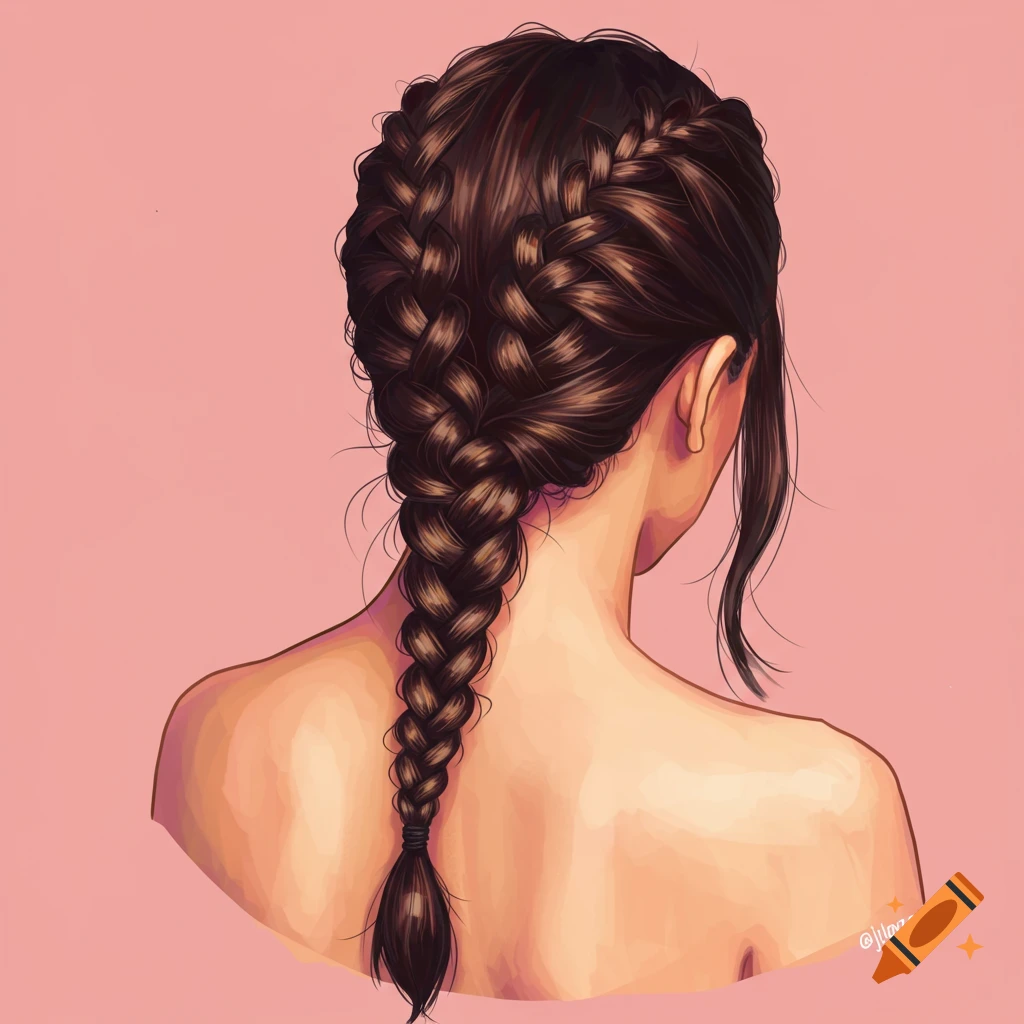 A person's back is shown with a complex braid hairstyle.
