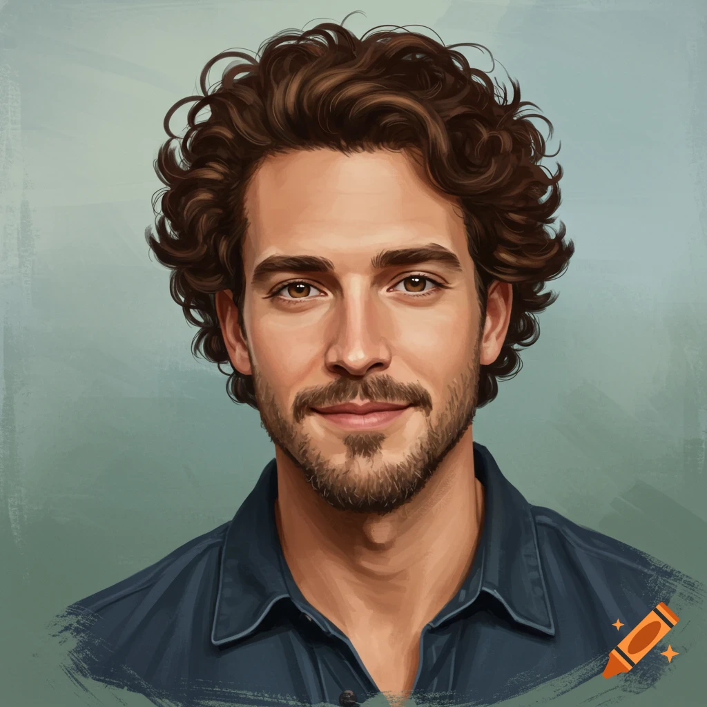 A man with curly brown hair and a goatee.