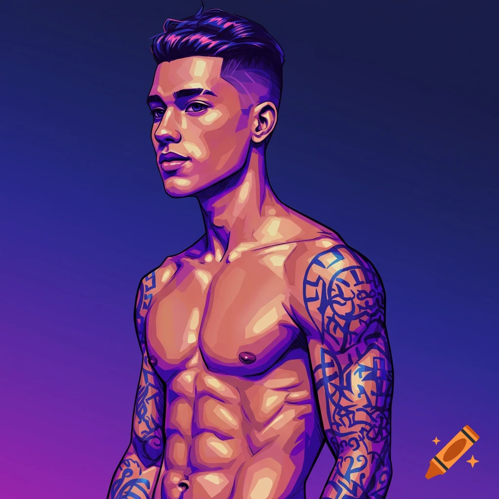 Muscular man with tattoos.
