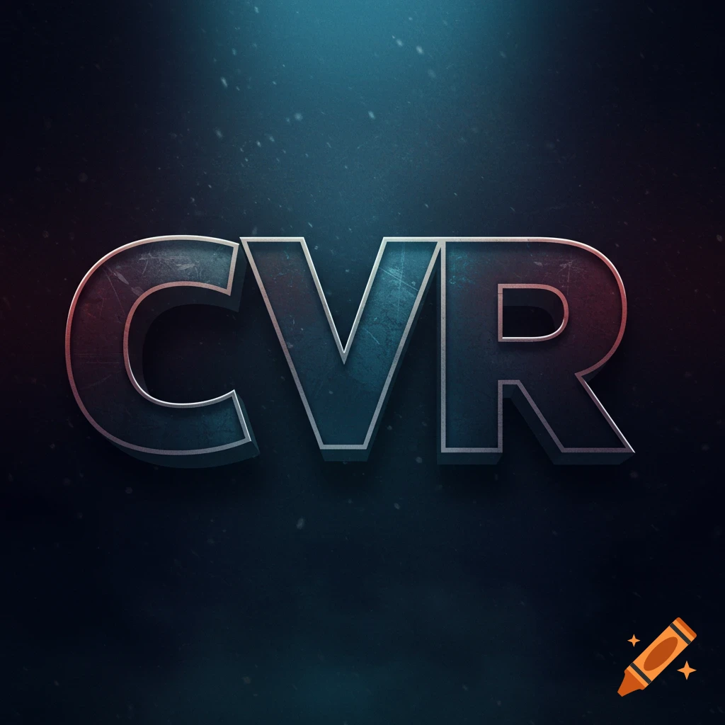 Stylized metallic letters CVR on a dark background