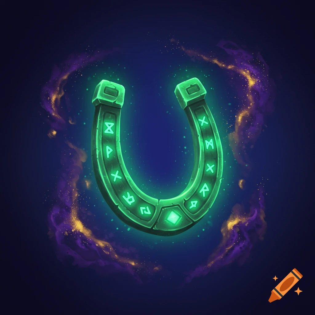 Green glowing horseshoe with runes and magic effects