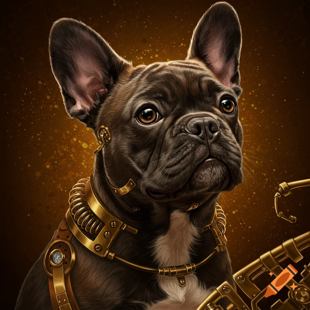 A French bulldog wearing steampunk gear