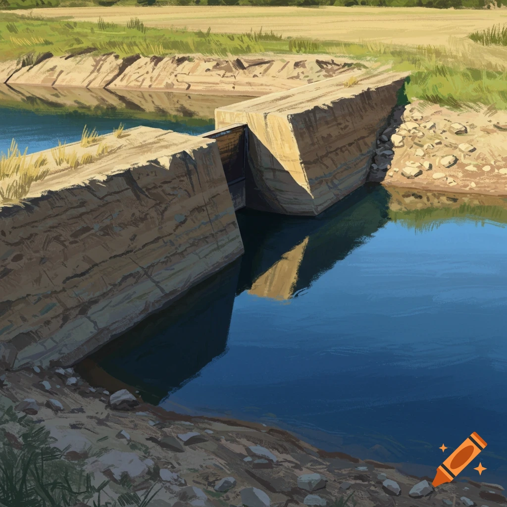 A small earth dam with high water levels.
