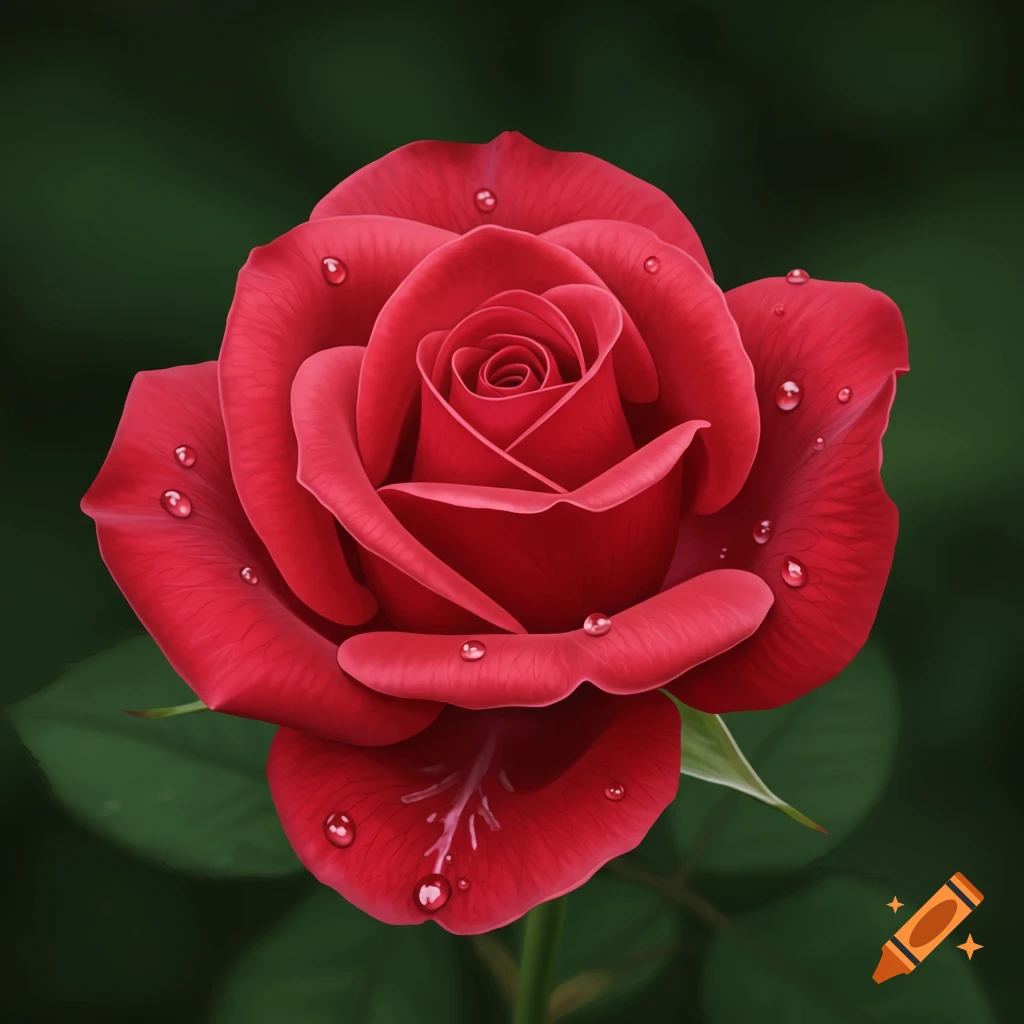 A red rose with water droplets.
