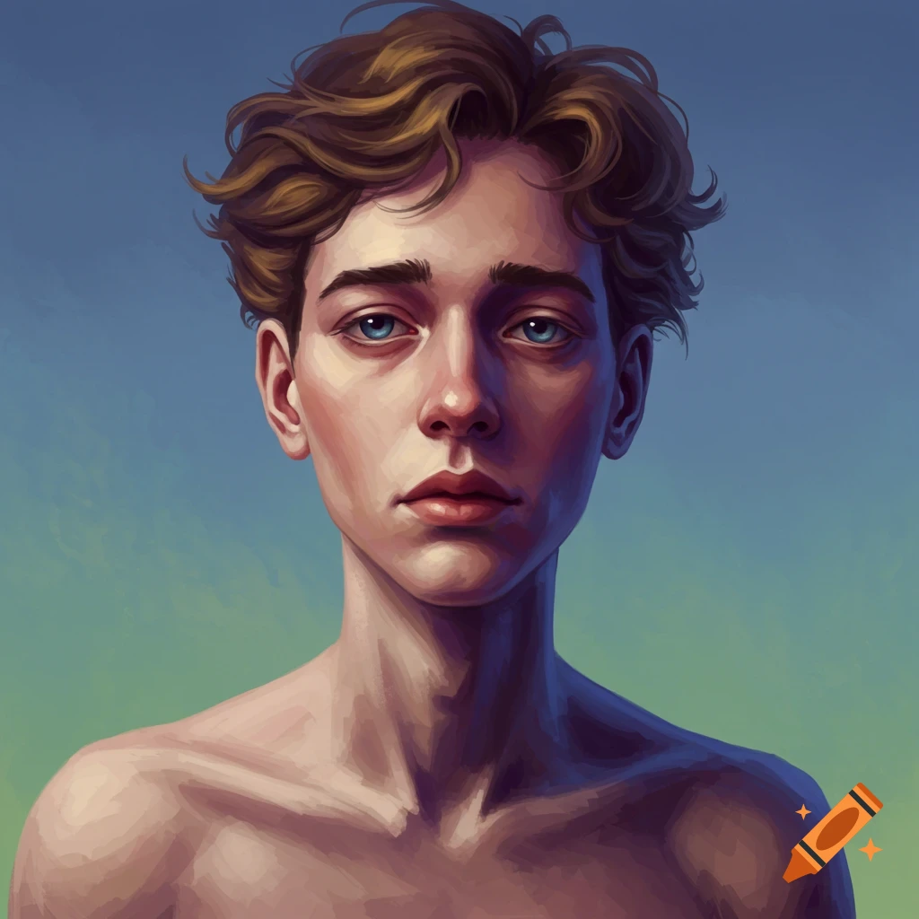 A portrait of a young person with striking blue eyes.