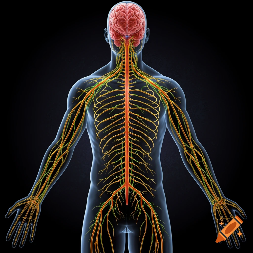 3D render showing the human nervous system from behind.