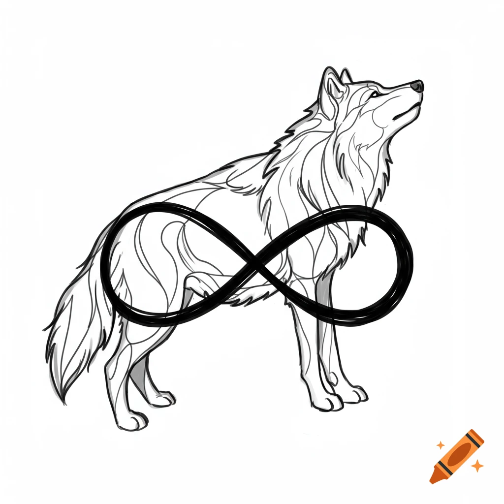 Line drawing of a wolf with an infinity symbol
