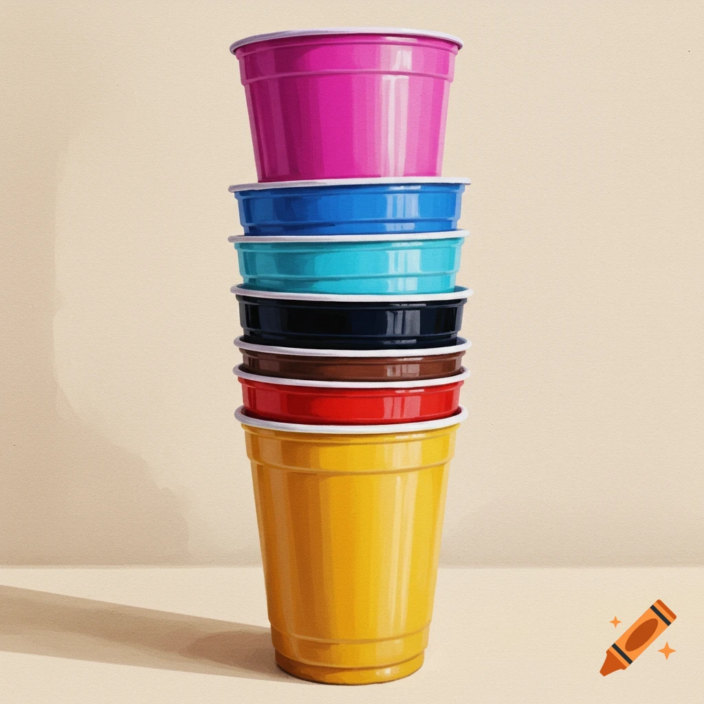 A stack of colorful plastic cups