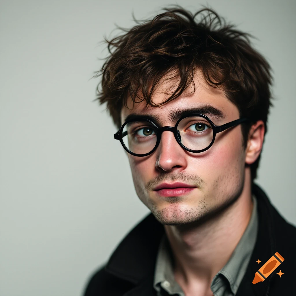 Close-up portrait of a young man with messy brown hair and round glasses looking at the camera.