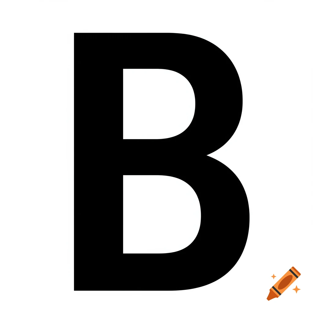 A black capital letter B rotated on a white background.