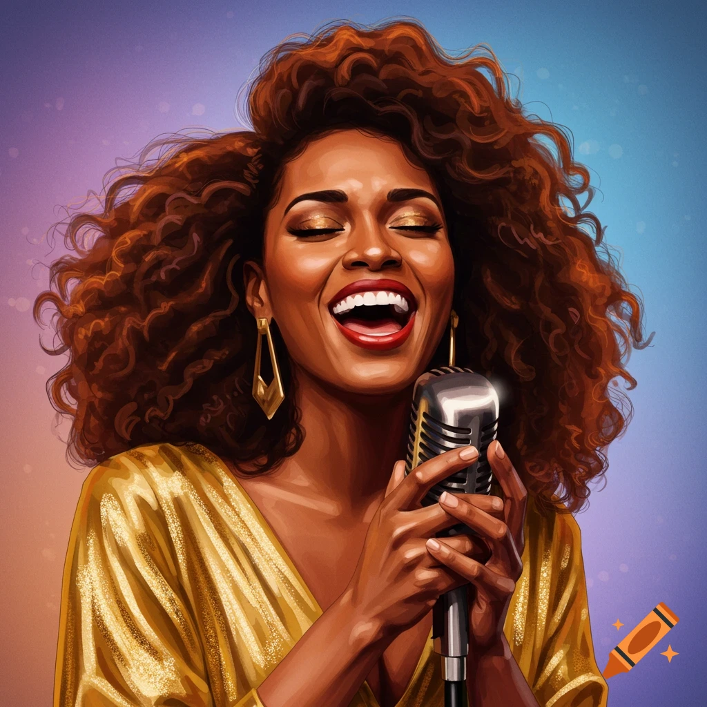 A Black woman singing into a microphone