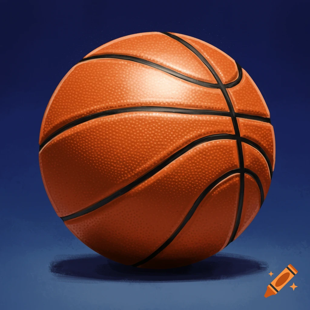 An orange basketball on a dark blue background.