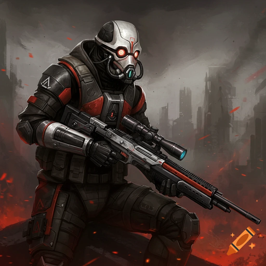 Sci-fi Combine sniper in a futuristic city, concept art style