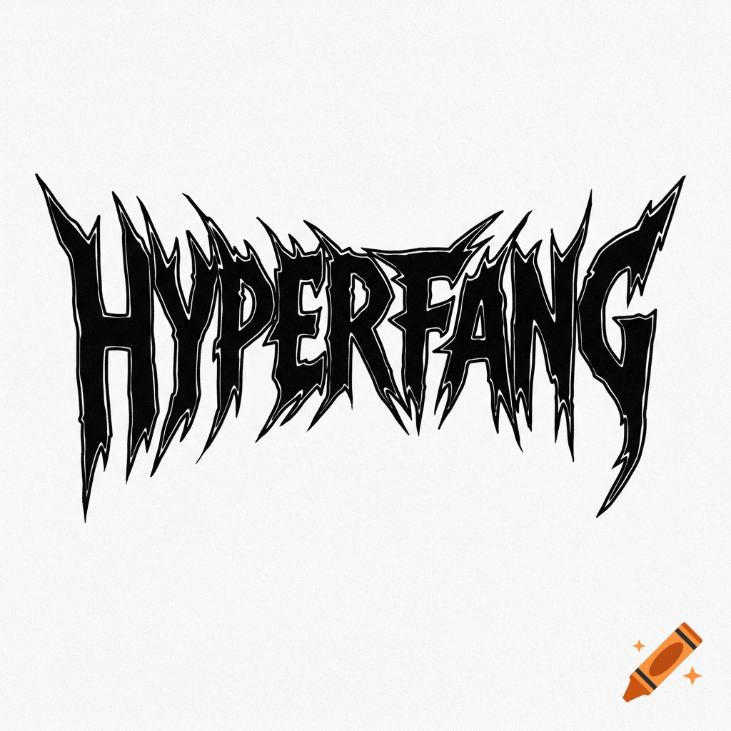Black thrash metal style logo for the word HYPERFANG.