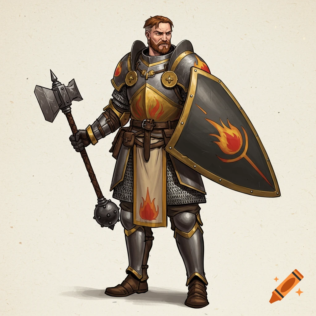A female D&D cleric with short blonde hair and freckles, in plate armor ...