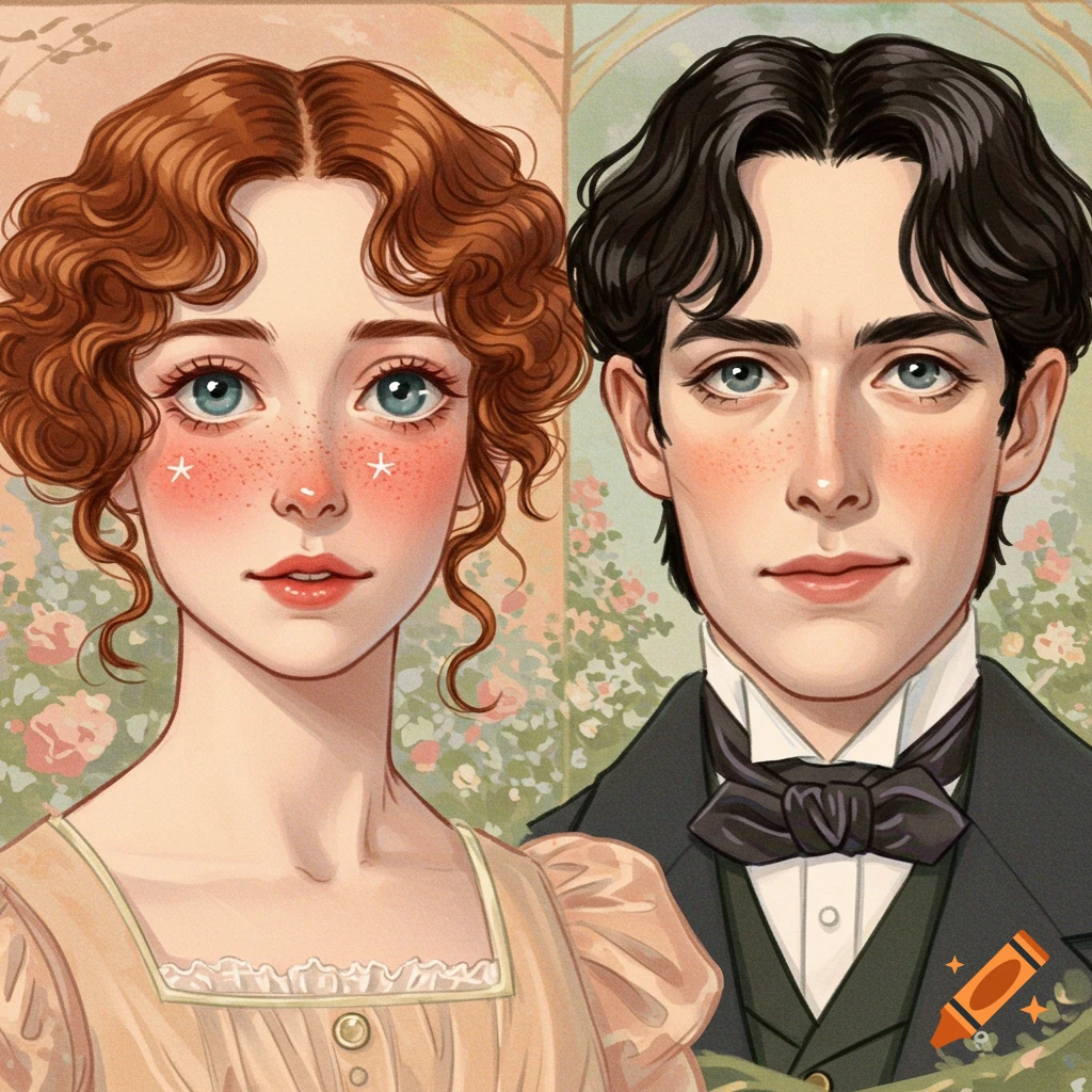 Portrait of a young man and woman with freckles