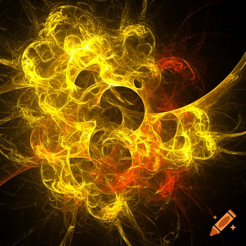 A glowing abstract fractal pattern in yellow and orange.