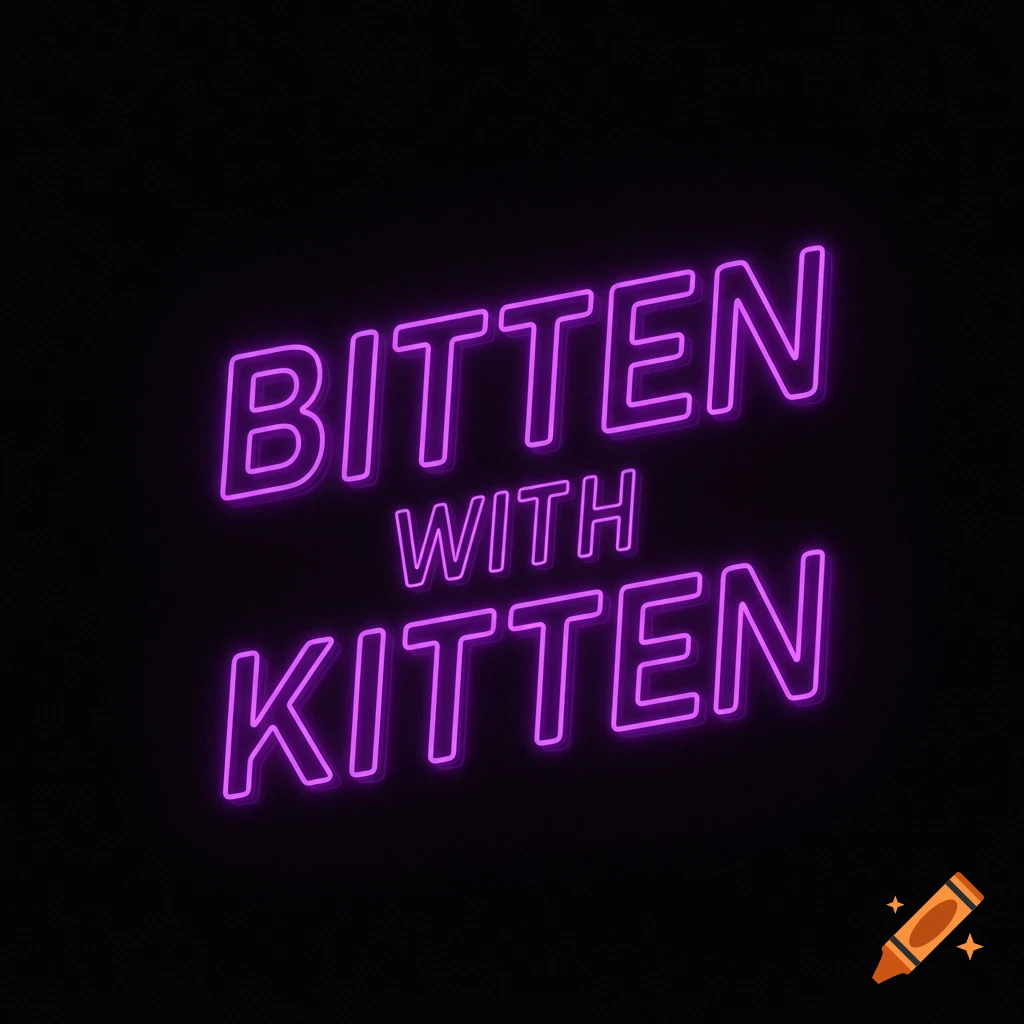Purple neon sign displaying the words "Bitten With Kitten" on a black background.