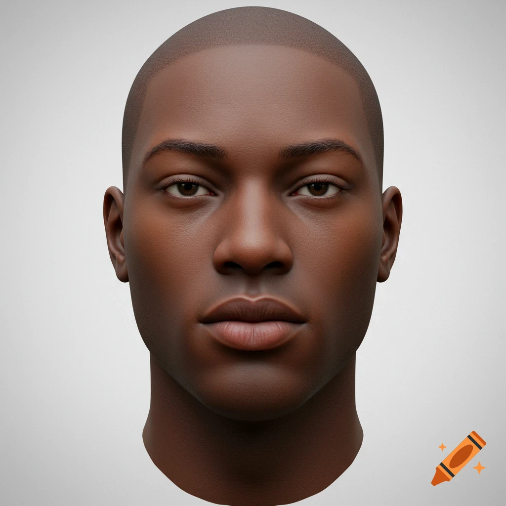 Realistic portrait of a bald Black man's head