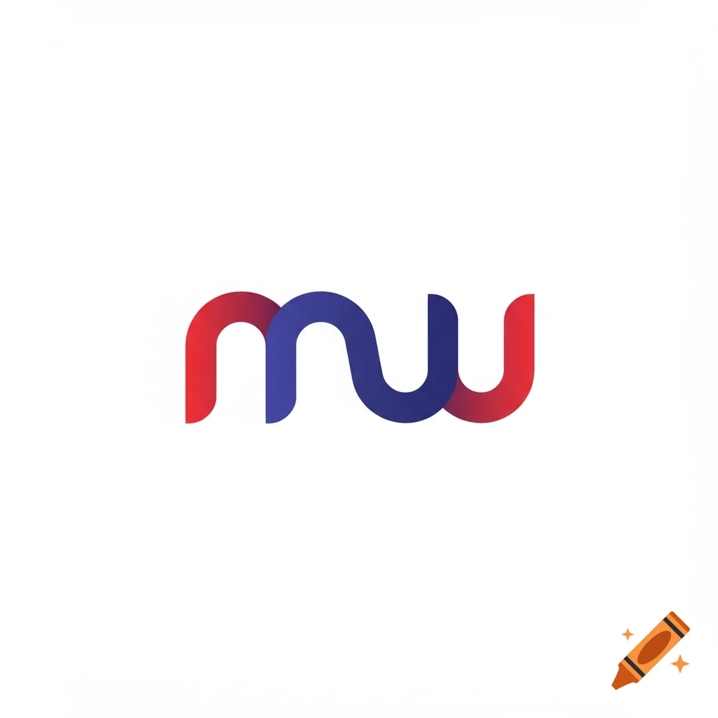 Logo design featuring stylized red and blue letters M and W