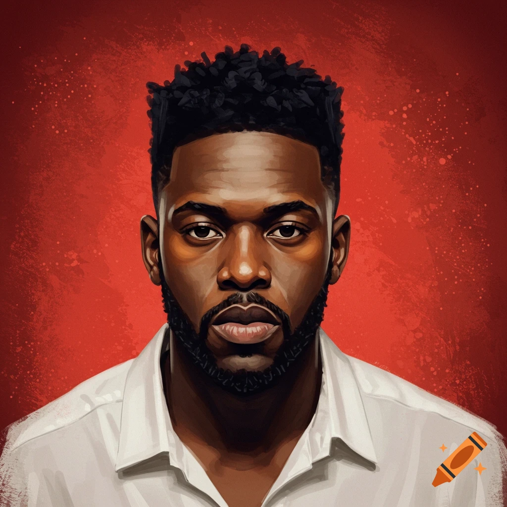 A portrait of a man looking forward against a red background.