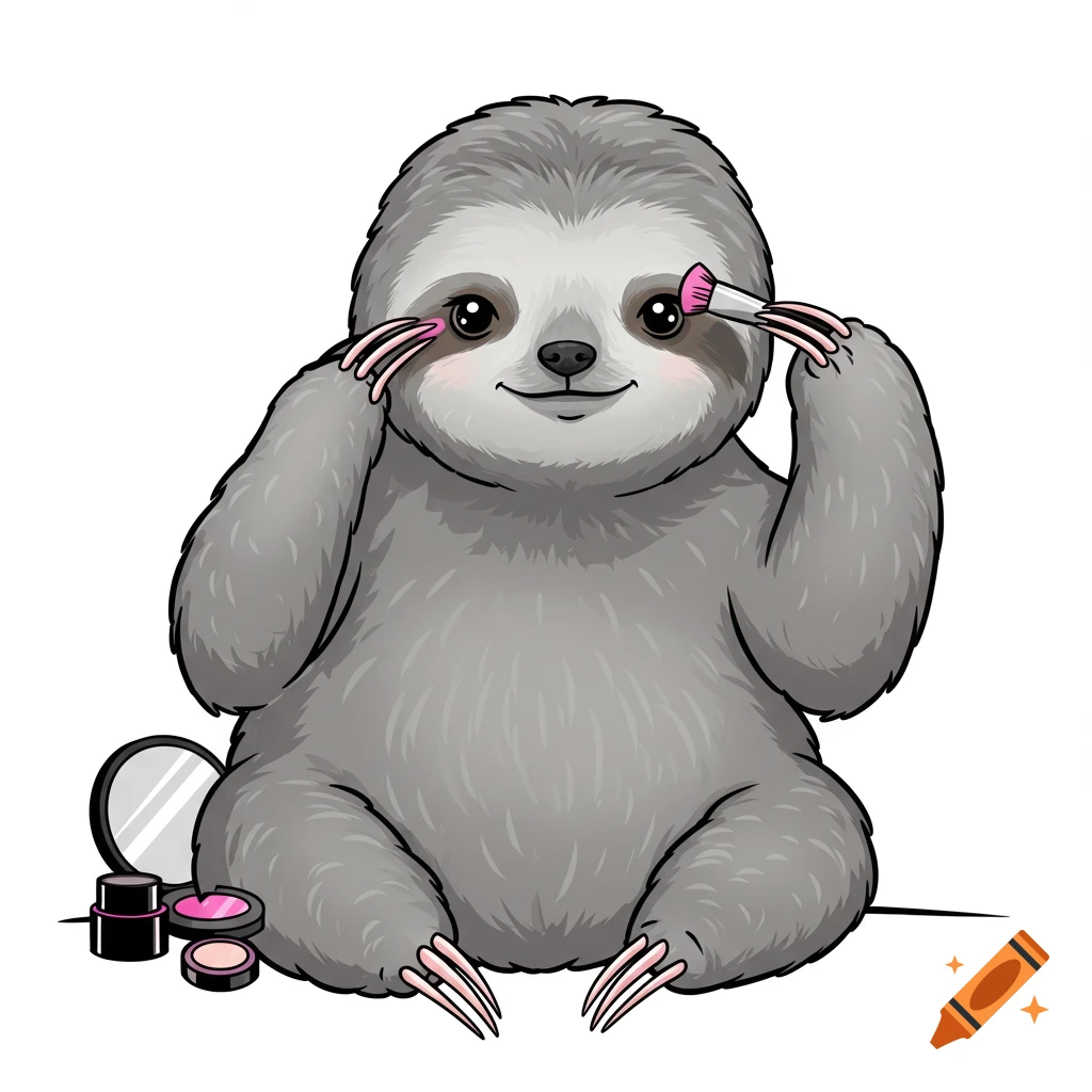 Vector illustration of a cute sloth applying makeup