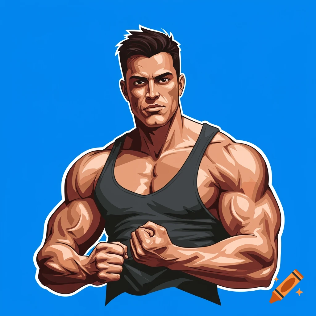 Vector graphic of a muscular man flexing his biceps