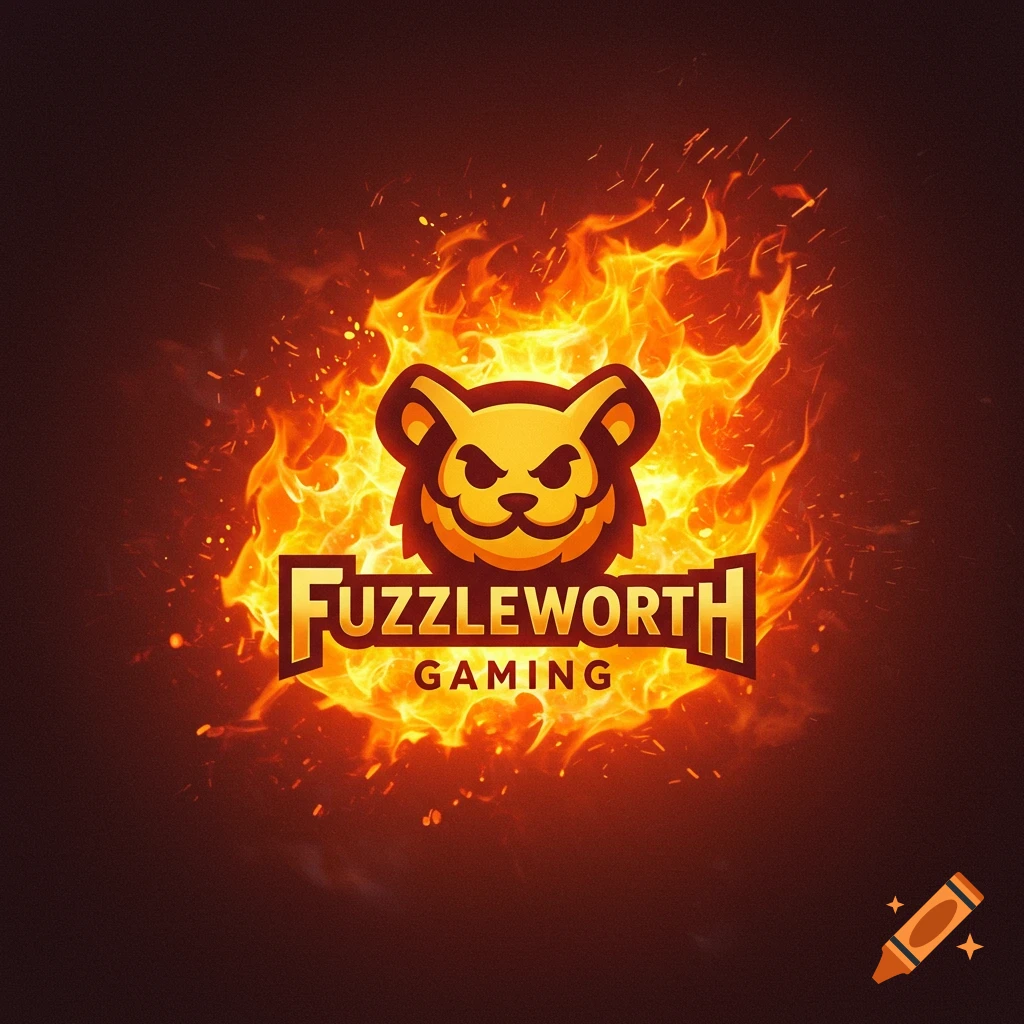 Gaming logo with bear head and fire effects