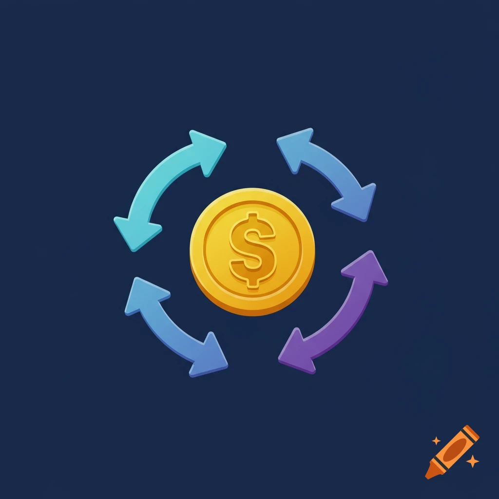 Icon of a dollar coin with circulating arrows.