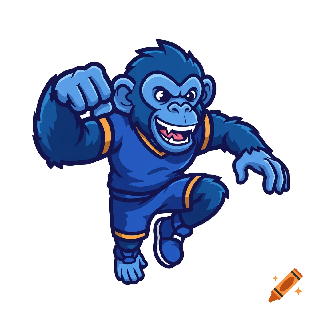 Blue monkey mascot in a sports uniform, vector art