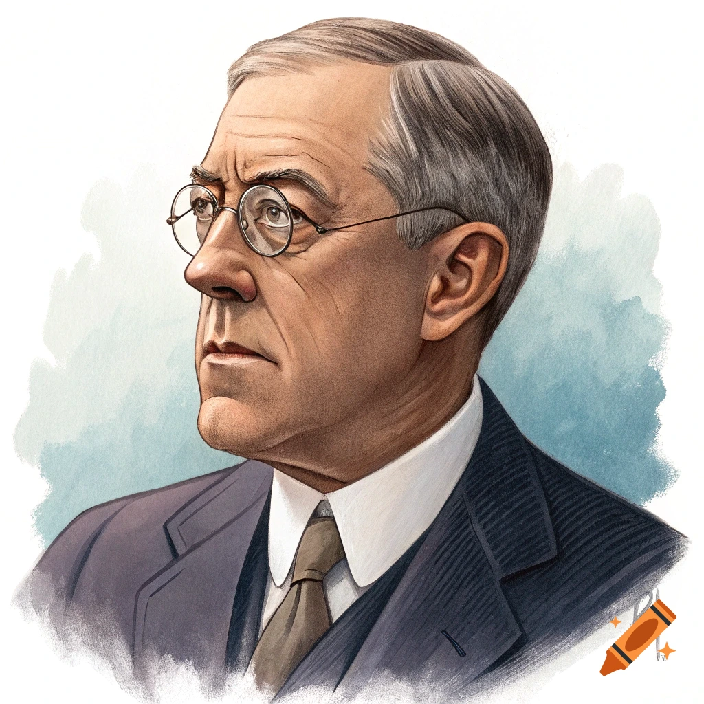Close-up illustration of a man in glasses and a suit, looking left, with a watercolor background.