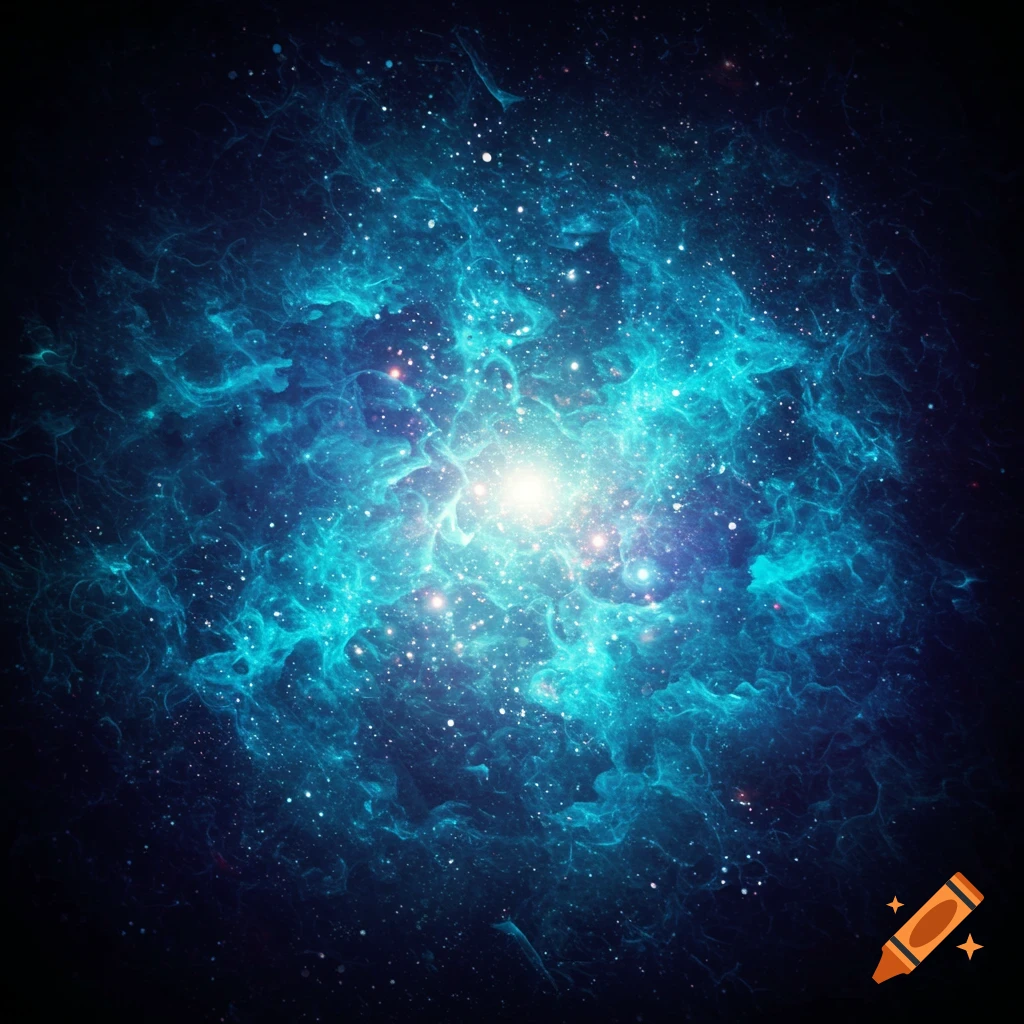 Abstract of a swirling blue nebula and stars