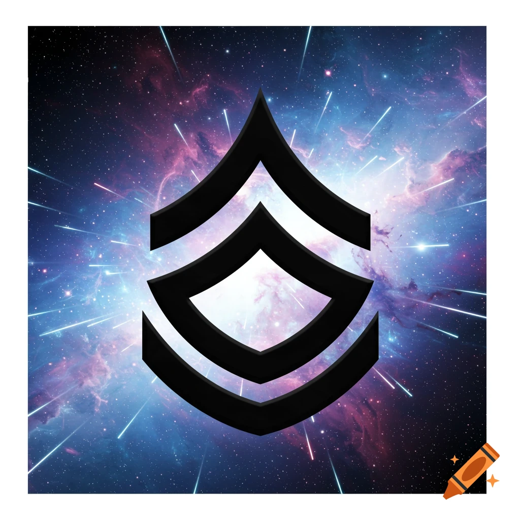 Black sergeant chevrons over a blue and purple hyperspace background