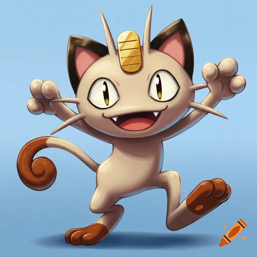 Meowth the Pokemon with arms wide open