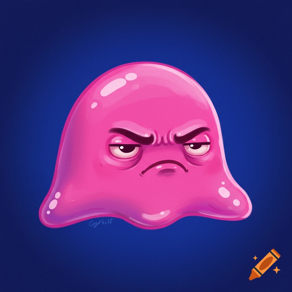 A pink blob creature with an angry expression.