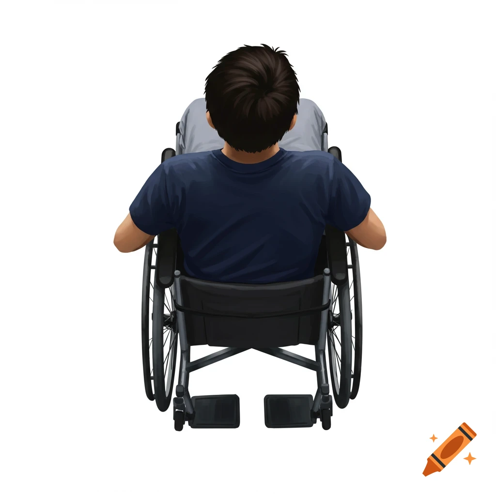 A person seen from the back, sitting in a wheelchair.