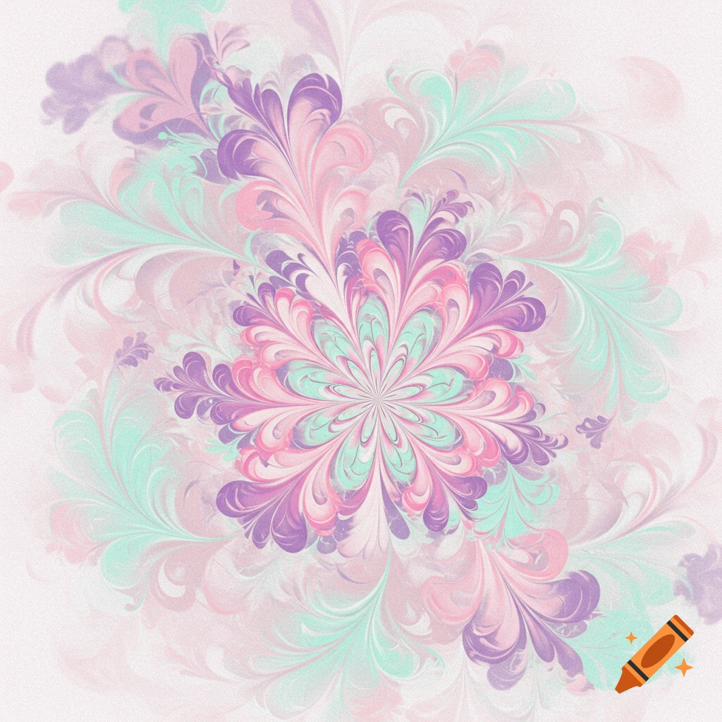 Abstract fractal floral pattern in pastel purple, pink, and teal.