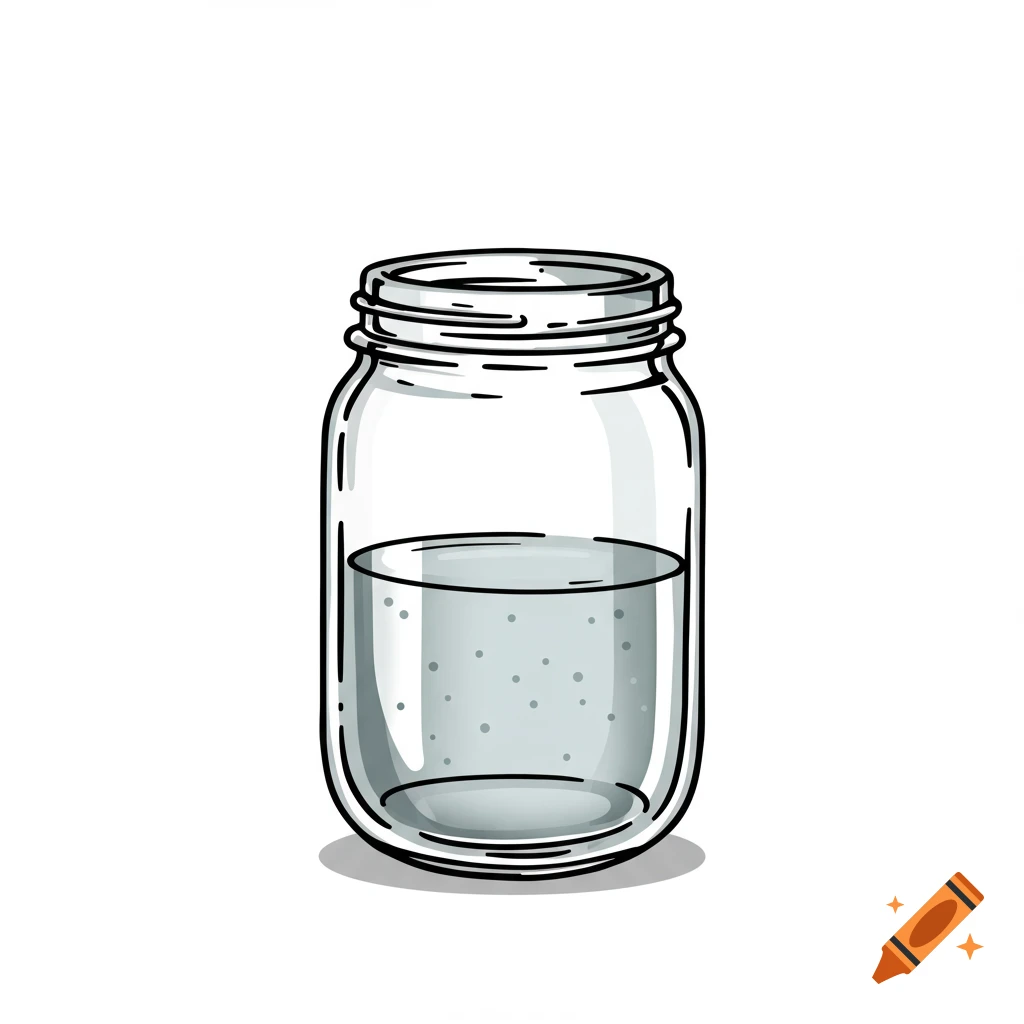A cartoon illustration of a half-filled glass jar.