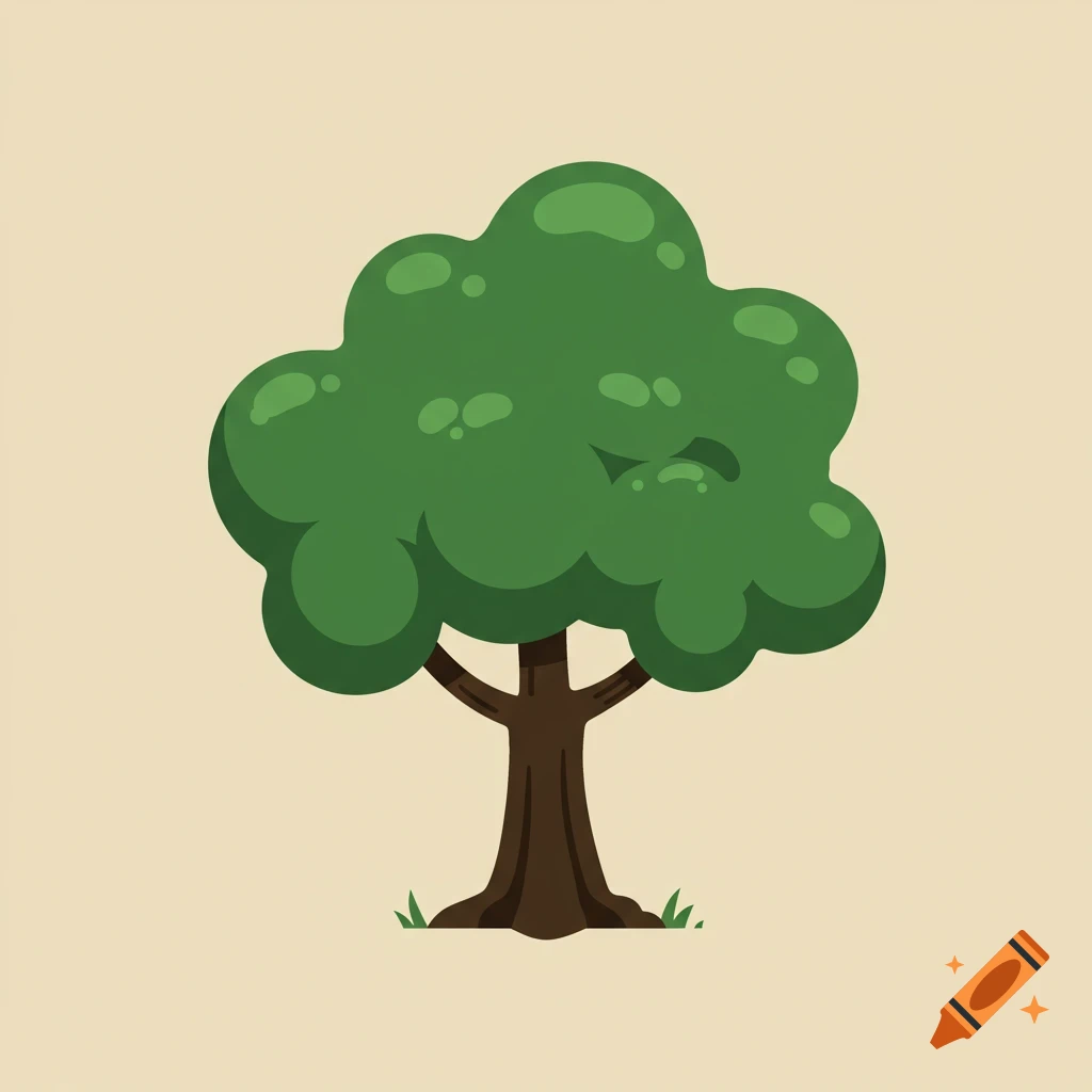 A simple cartoon tree icon on a light background.