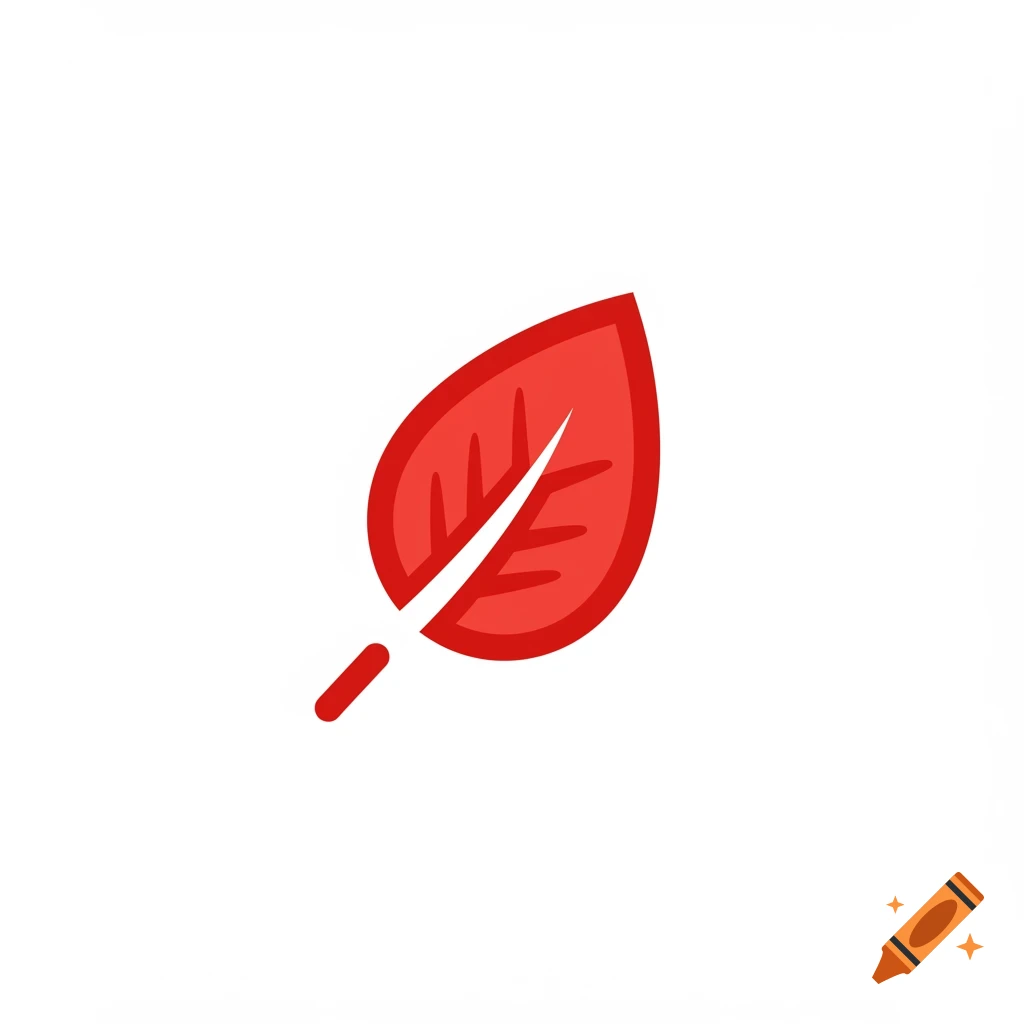 A stylized red leaf logo on a white background.