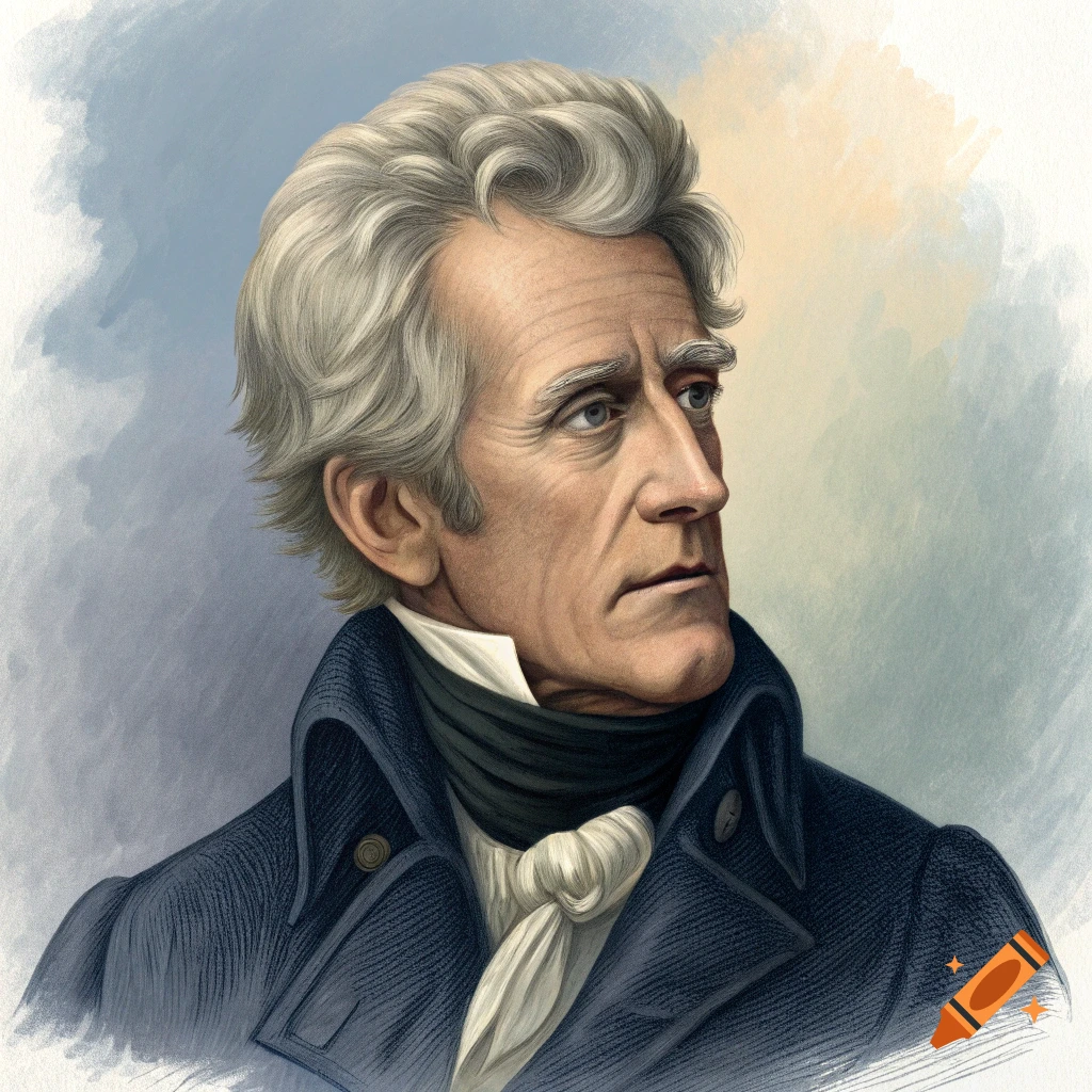 Illustration portrait of Andrew Jackson looking right