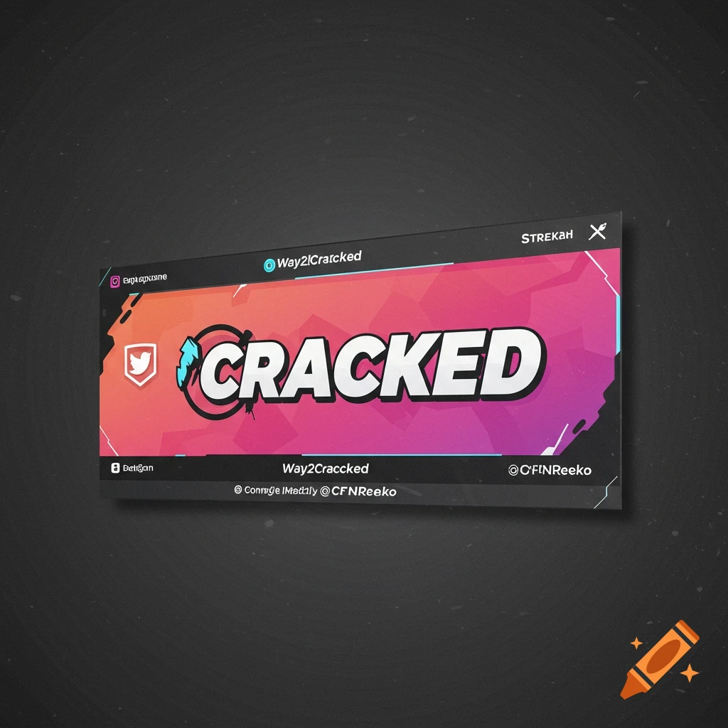 Graphic stream overlay with 'CRACKED', Twitter logo, and various text handles on a colorful background.