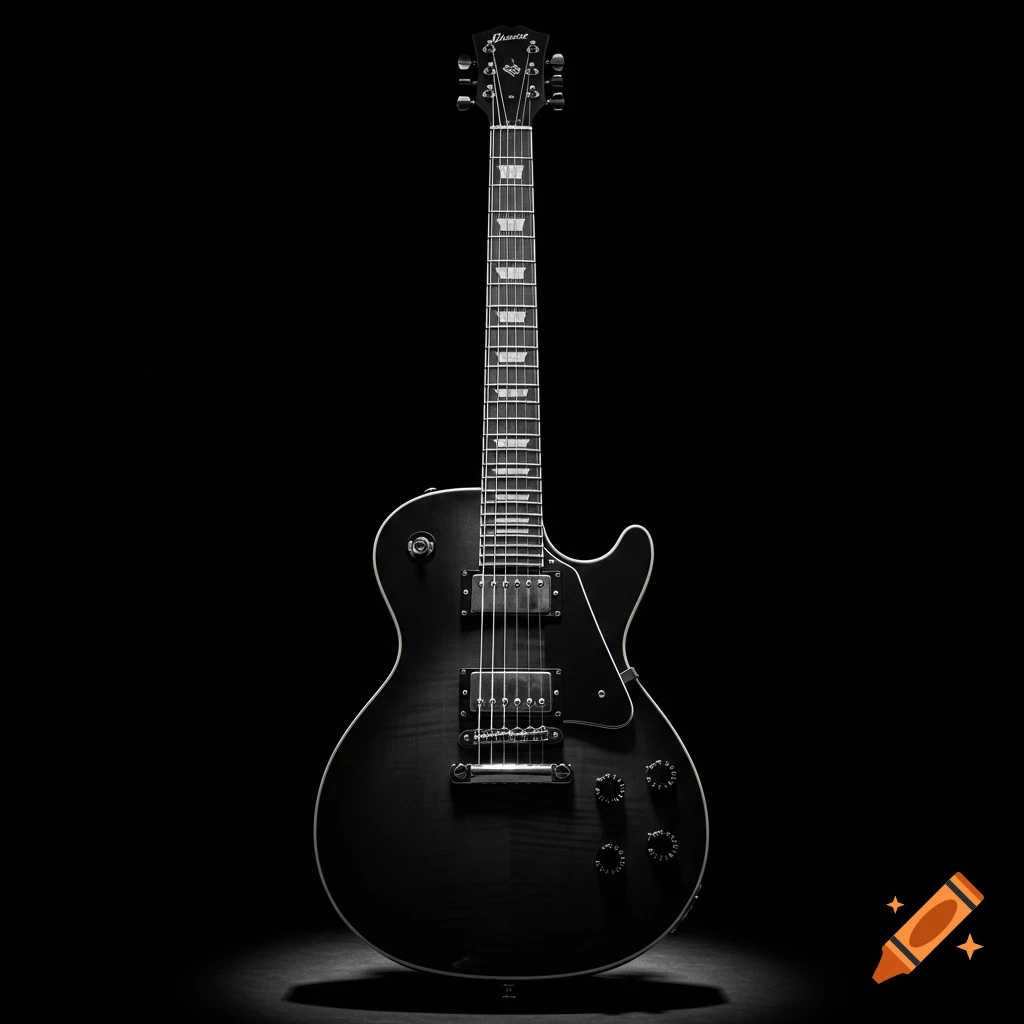 Black electric guitar on a black background